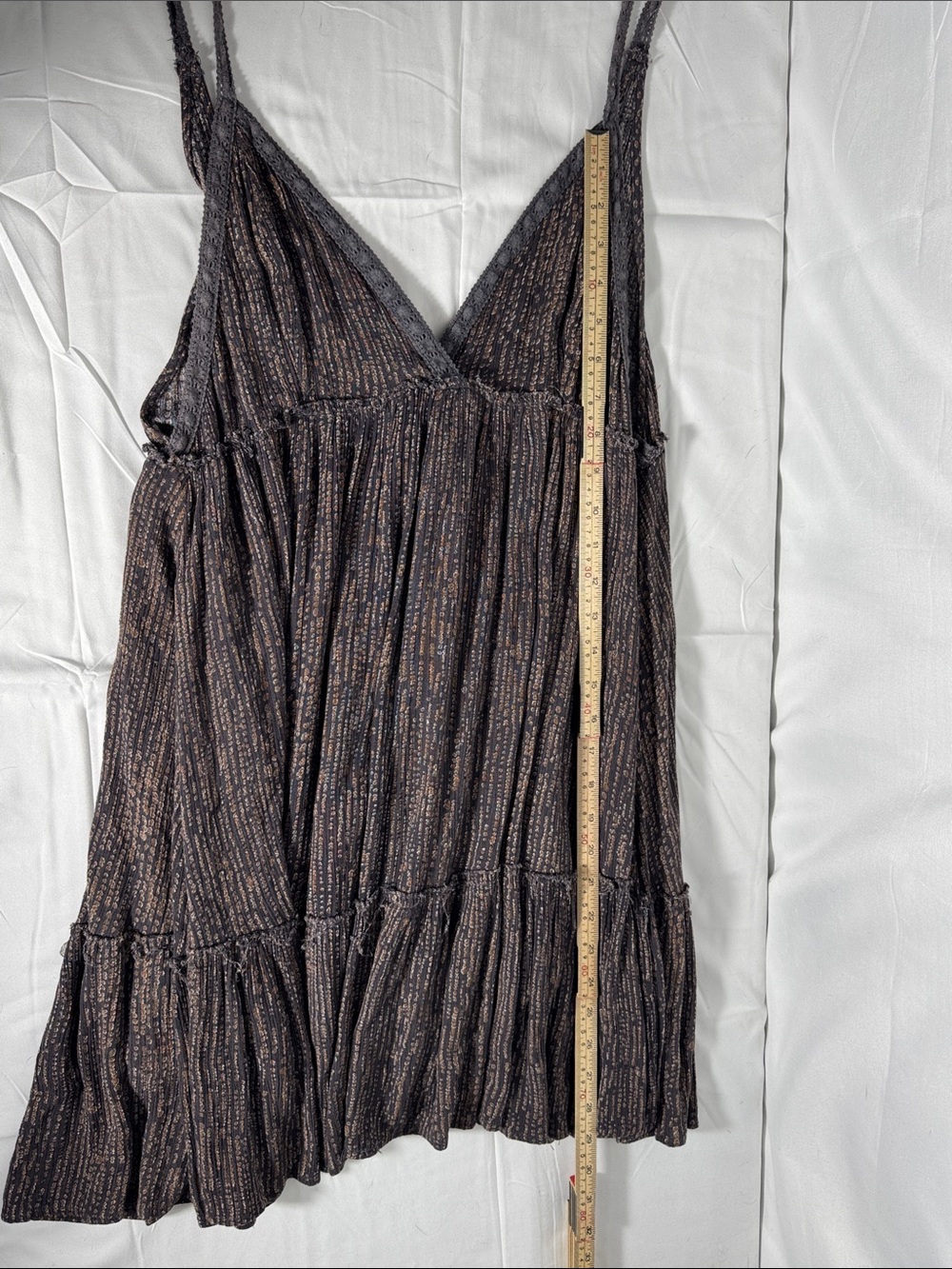 By Together Brown Shimmer Metallic Plissé Mini Babydoll Dress - Size L - Picture 9 of 9
